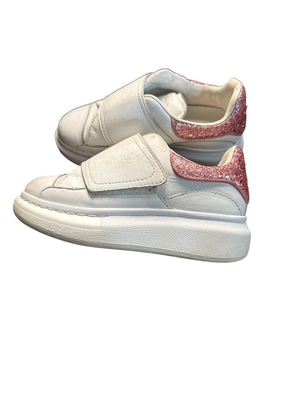 Alexander McQueen sz 29 Girl's Oversized pink Glitter Grip-strap Sneakers